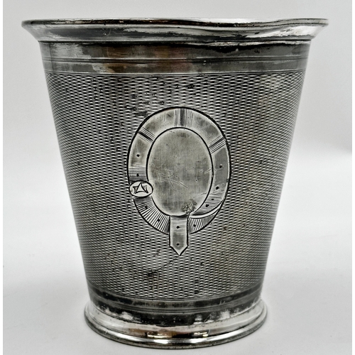 323 - Good engine turned silver plated ice bucket or pot, with blank cartouche, 15cm high