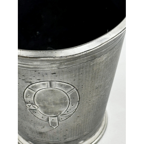 323 - Good engine turned silver plated ice bucket or pot, with blank cartouche, 15cm high