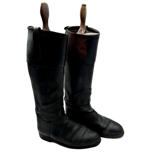 1564 - Vintage pair of leather riding boots with original trees, 56cm high.