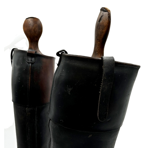 1564 - Vintage pair of leather riding boots with original trees, 56cm high.