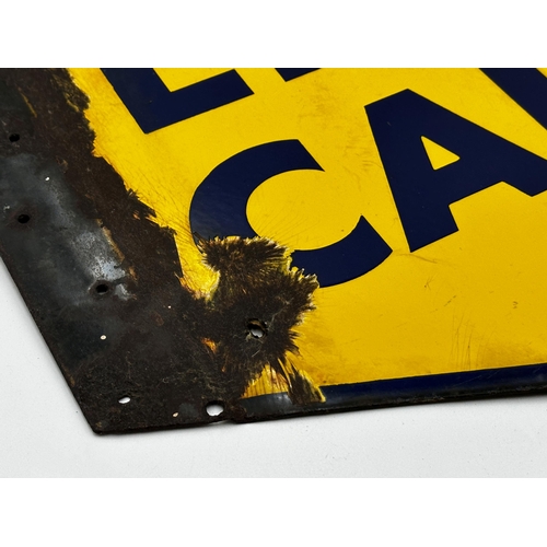 1009 - Advertising-Lyons cakes, twin sided enamel sign, blue text on yellow, 40cm x 50cm.