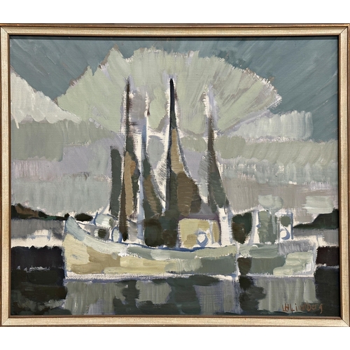 1243 - L* H* Lindberg (20th century Scandinavian) - Study of a boat, signed, oil on board, 37 x 45cm, frame... 