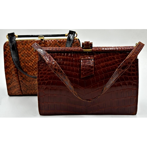 357 - Two vintage handbags comprising brown snakeskin fronted bag by Meadows of Regent Street with gilt me... 