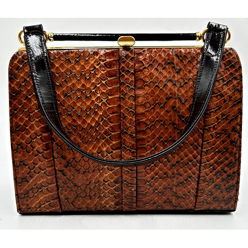 357 - Two vintage handbags comprising brown snakeskin fronted bag by Meadows of Regent Street with gilt me... 