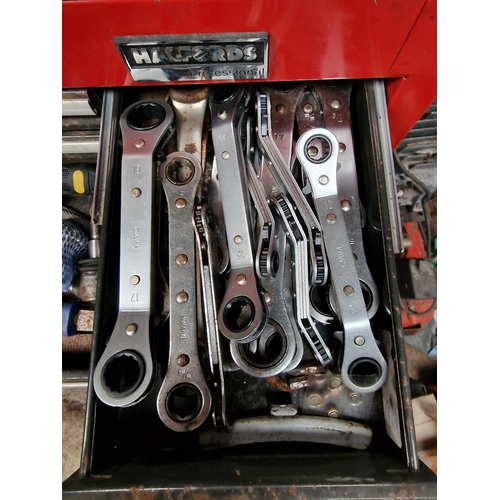 15 - Halfords professional tool chest together with a Clarke tool chest and one other, all full with a go... 