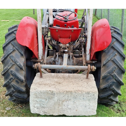 143 - Vintage Massey Ferguson 35X red and grey diesel tractor, starts and drives with working hydraulics, ... 