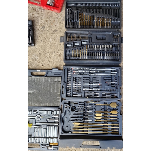 43 - Collection of cased tools to include, hydraulic nut splitter, socket set, soldering guns, drill bits