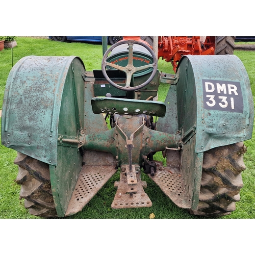 150 - Vintage Fordson Standard green and orange wide wing petrol/TVO powered tractor, starts and drives, r... 