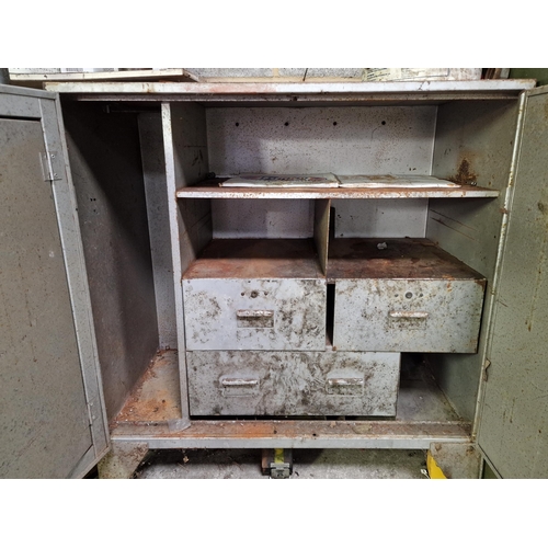 5 - Vintage industrial two door cabinet with fitted interior, 99cm high together with a cauldron and two... 