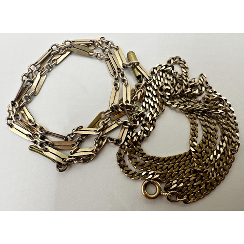 132 - 9ct curb link chain, 48cm long with a further 9ct gate link chain, 40cm long, 6.7g (2)