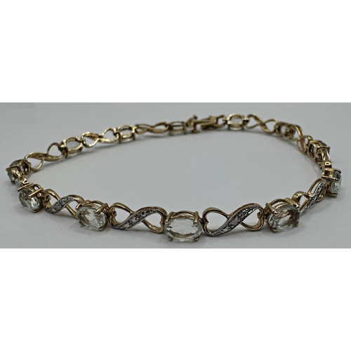 133 - 9ct diamond and quartz tennis type bracelet, 20.5cm long, 5.2g