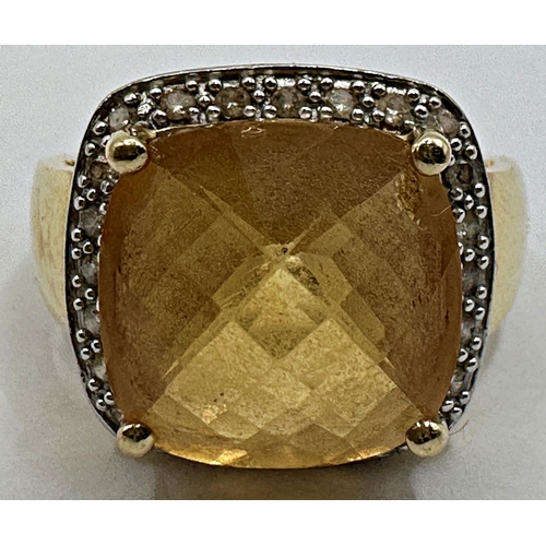 135 - 14ct citrine and diamond set ring, size M, 5.4gq