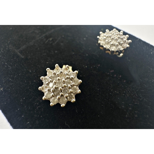 137 - Pair of 9ct diamond cluster earrings, 1cm diameter, 1.6g