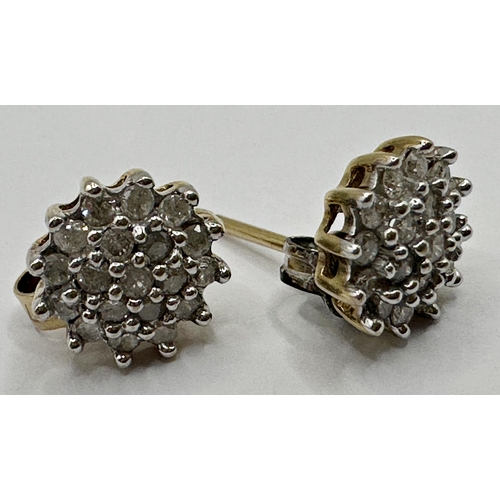 137 - Pair of 9ct diamond cluster earrings, 1cm diameter, 1.6g