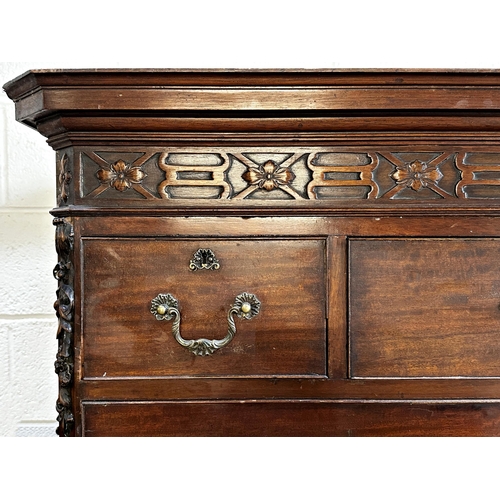 32 - 19th century mahogany chest on chest with blind fret work tracery fitted with nine drawers upon ogee... 