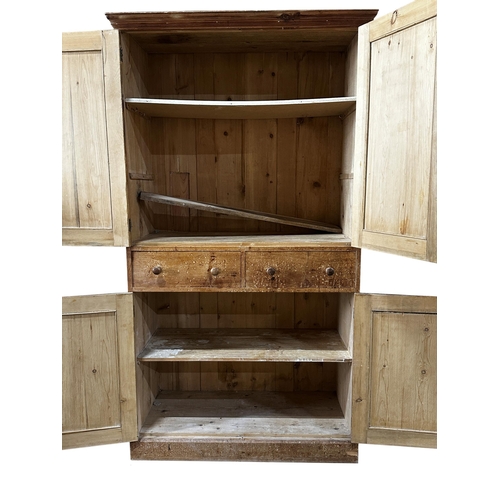 40 - 19th century provincial pine housekeepers cupboard fitted with two twin cupboard doors and two drawe... 