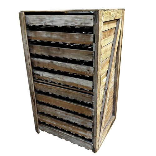 42 - Antique pine apple crate with ten sliding drawers, 119x 68cm