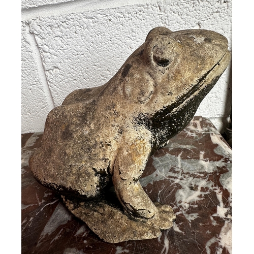 30 - Carved granite owl 16cm high with a reconstituted stone frog (2)