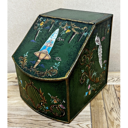 81 - Regency style toleware box with sloped hinged lid