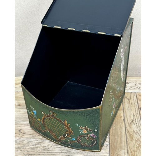 81 - Regency style toleware box with sloped hinged lid