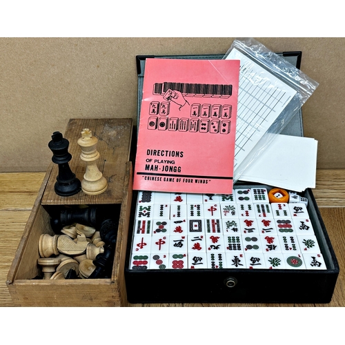 86 - Vintage cased mahjong set (unused) together with a further Staunton style chess set (2)