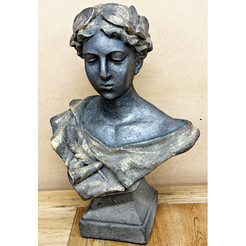 90 - Bronzed resin classical bust with gilt highlights, 53cm high