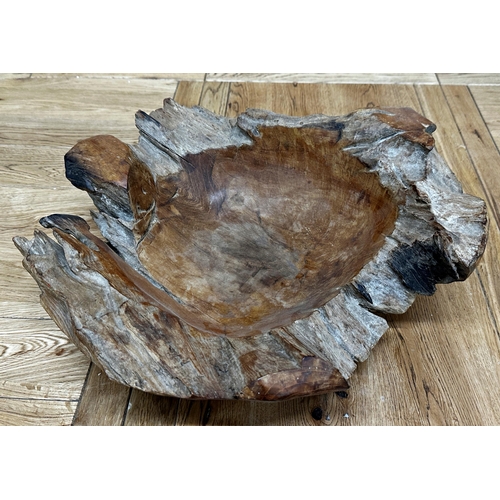 125 - Primitive fruitwood fruit bowl, 41cm diameter