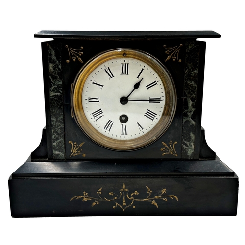 77 - A 19th century black slate mantel clock, 21cm high