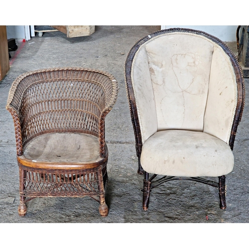 22 - Four antique wicker chairs of various designs, three with upholstered seats and backs (4)