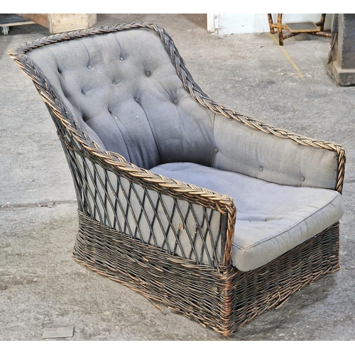 24 - Three similar antique wicker armchairs with sloping backs (3)