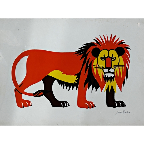 465 - James Barlow (20th century) - four stylish studies of a Lion, Parrot, Elephant and Zebra, signed, co... 