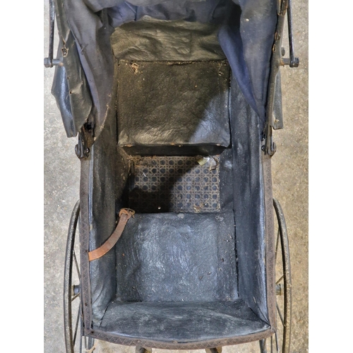 58 - Small Victorian pram with ceramic handle, 68cm high