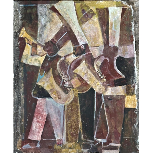 1262 - William Balthazar Rose (born 1961) - 'The Saxophone Players' mixed media on panel, 41 x 34cm, framed