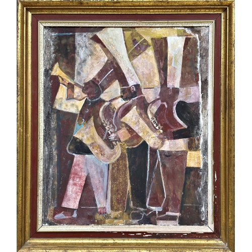 1262 - William Balthazar Rose (born 1961) - 'The Saxophone Players' mixed media on panel, 41 x 34cm, framed