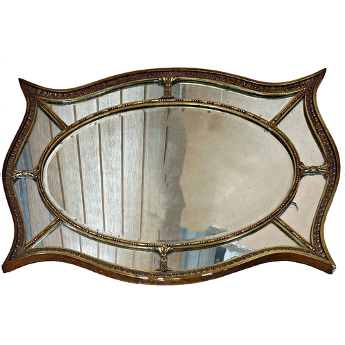 1139 - Regency giltwood and gesso serpentine wall mirror, with darted boarders, 80 x 100cm