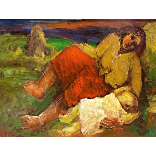 1267 - Reg Gammon (1894-1997) - Mother and child, unsigned, oil on board, 32 x 44cm, framed