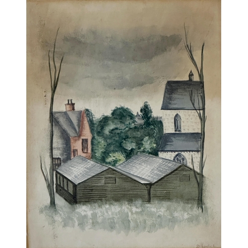 1270 - Denton Welch (1915-1948) - Village landscape with sheds, signed, handwritten note of provenance vers... 