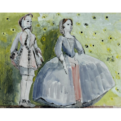 1278 - Rosemary Ellis (1910-1998) - Two figures in period dress, signed, watercolour and gouache, 41 x 51cm... 