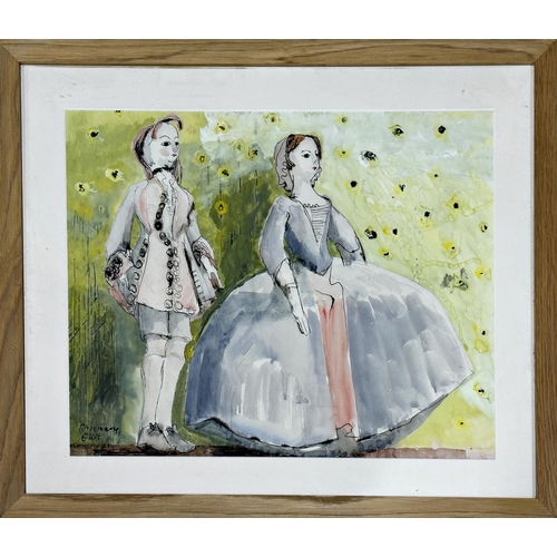 1278 - Rosemary Ellis (1910-1998) - Two figures in period dress, signed, watercolour and gouache, 41 x 51cm... 