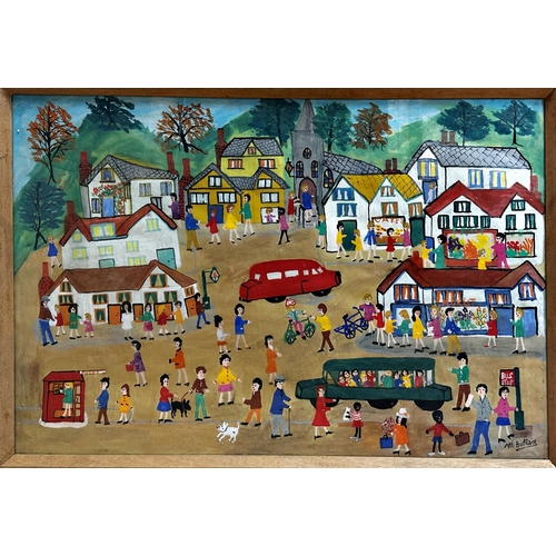 1283 - Maud Bullen (1906-1993) - 'Village Life', signed, gouache on paper, 51 x 76cm, framed