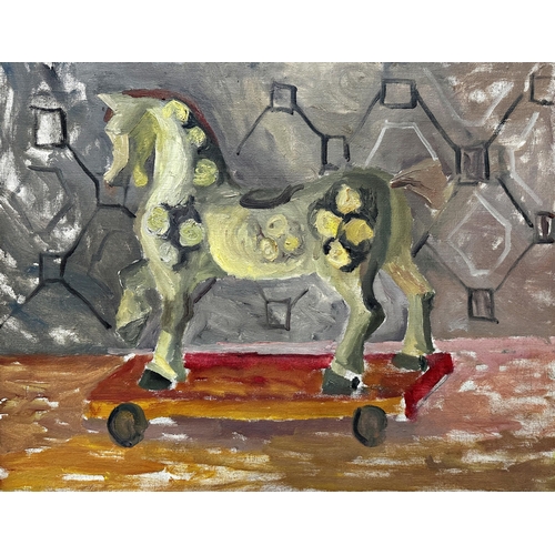 1272 - Penelope Ellis (born 1935) and Clifford Ellis (1907-1985) - pull along horse, unsigned, oil on canva... 