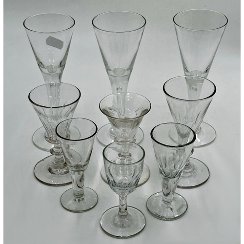 422 - Collection of eight various antique glasses to include wine and cordial and sherry, the largest 16cm... 