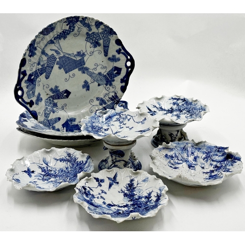 521 - Collection of Chinese blue and white porcelain comprising three twin handled dishes, 33cm diameter, ... 