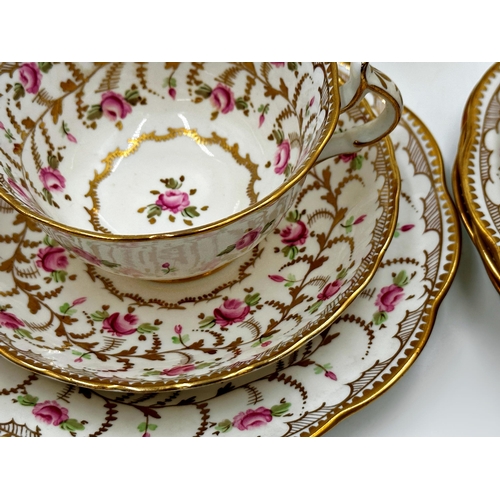 435 - Good Victorian part tea service hand painted with roses and gilt trails, comprising cups, saucers, t... 