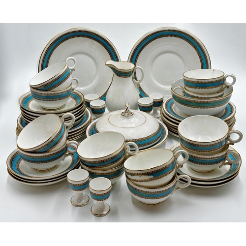 449 - 19th century Worcester porcelain part tea and dinner service, with turquoise and gilt boarders, comp... 