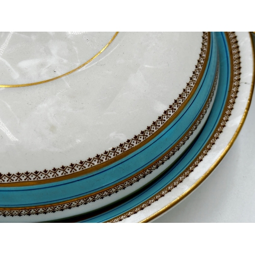 449 - 19th century Worcester porcelain part tea and dinner service, with turquoise and gilt boarders, comp... 