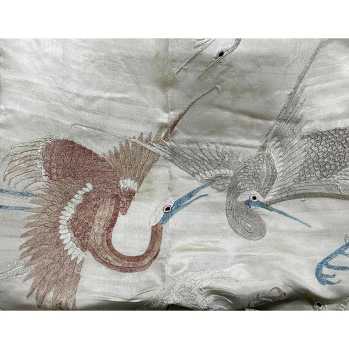 524 - Exceptional quality early 20th century Chinese silk work throw decorated with cranes amidst reeds an... 