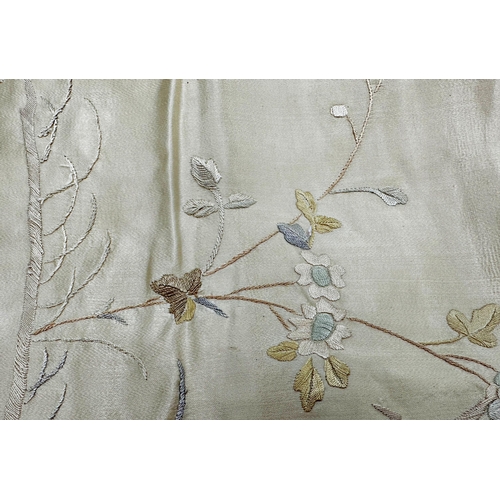 524 - Exceptional quality early 20th century Chinese silk work throw decorated with cranes amidst reeds an... 