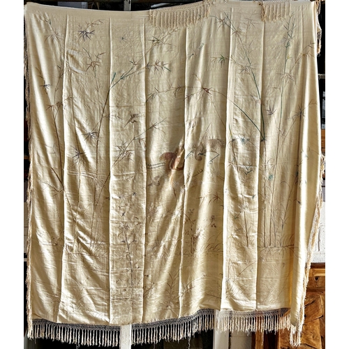 524 - Exceptional quality early 20th century Chinese silk work throw decorated with cranes amidst reeds an... 