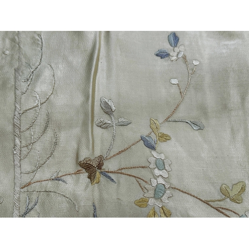 524 - Exceptional quality early 20th century Chinese silk work throw decorated with cranes amidst reeds an... 